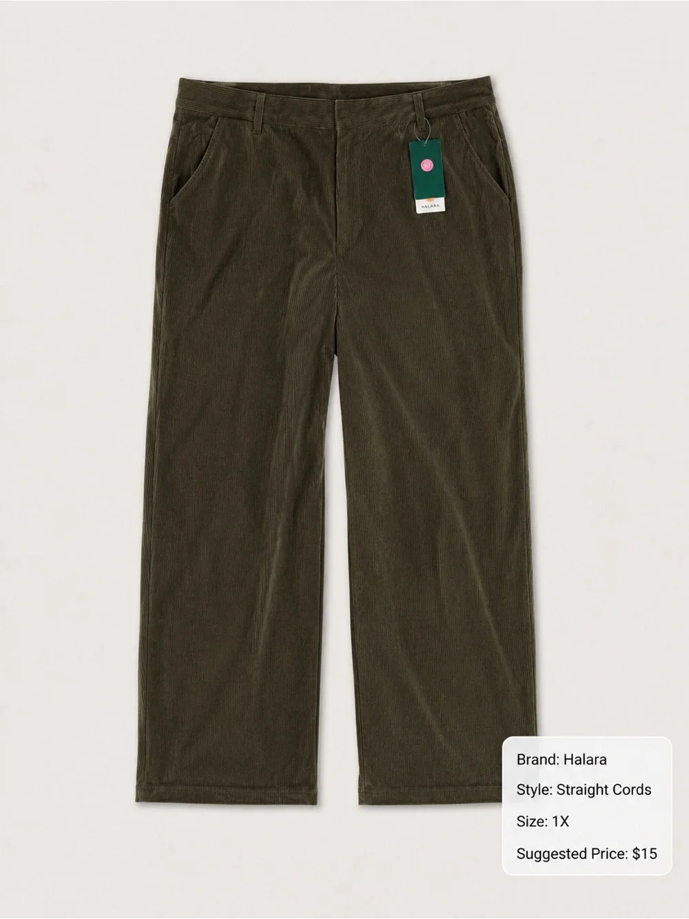 HALARA women’s Corduroy Pants — Olive Green Straight Fit - Picture 1 of 1